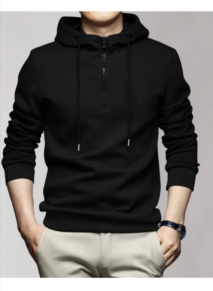 Alt text: "Men's half-zip hoodie in a trendy design, available for just 1299. A comfortable and stylish choice for casual wear and layering."