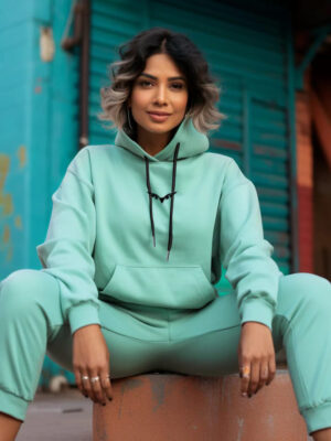 Green fleece co-ord set with hoodie and sweatpants